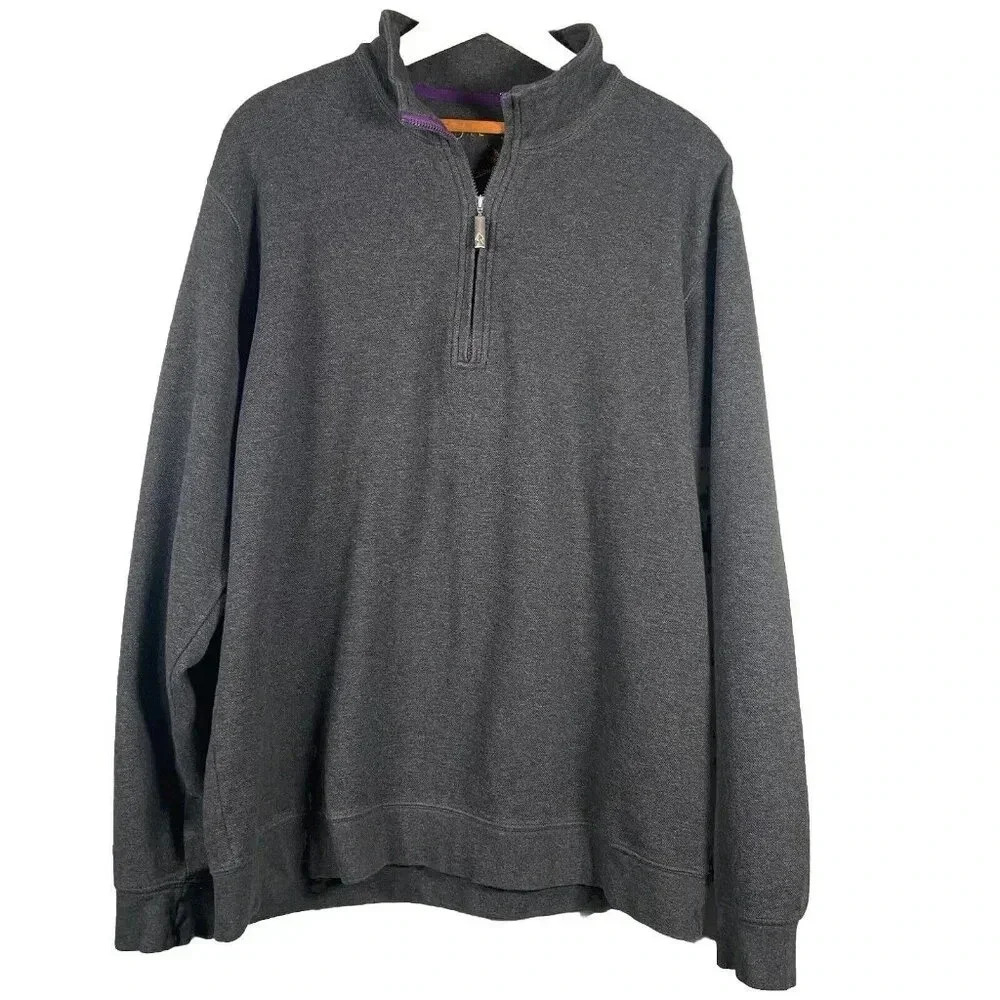 Orvis Pullover 1/4 Zip Gray Grey 100% Pima Cotton Sweater Sweatshirt‎ Men Sz L